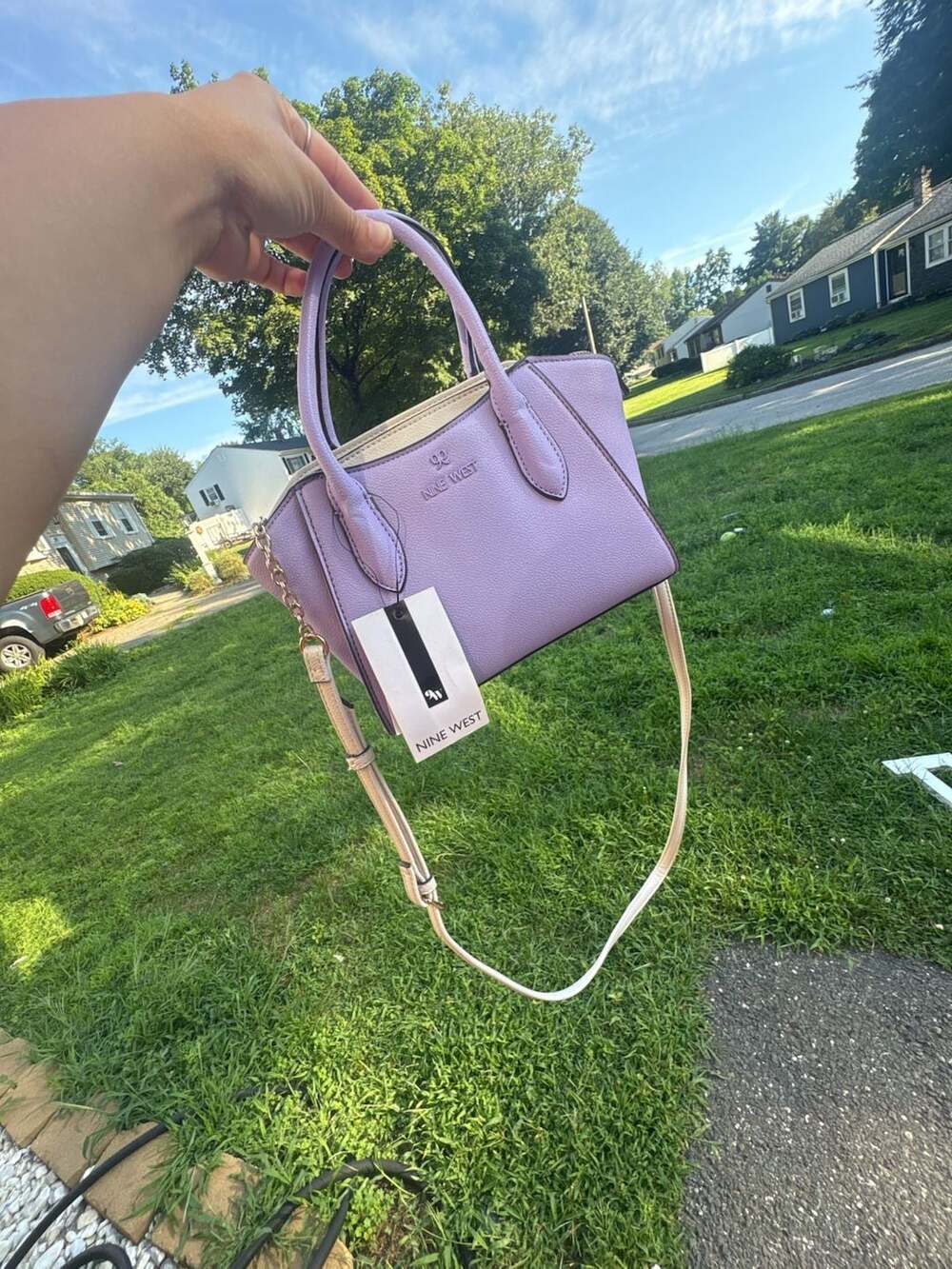 Nine West Mini Satchel Crossbody Bag in Purple and Off-White